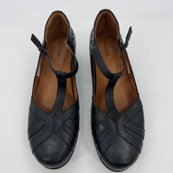 ROCKPORT Cobb Hill Womens Leather T Strap Heel Size 10 Black Closed Toe Comfort - Picture 1 of 8